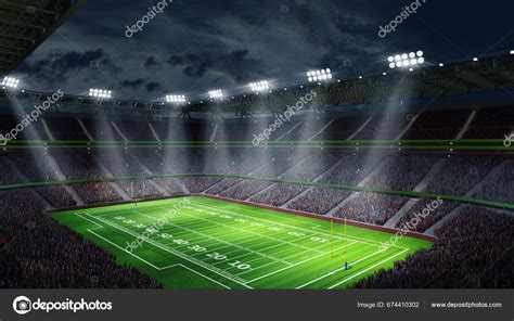 Render Image American Football Stadium Green Grass Field Blurred Fans Stock Photo by ©vova130555 ...