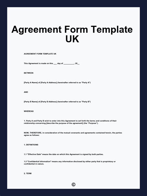 agreement form template uk