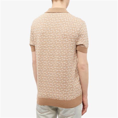 Balmain Monogram Knitted Polo Natural Beige End Us