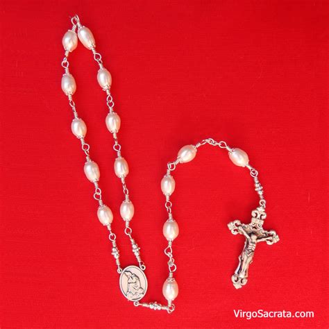 Our Lady Of La Salette Sterling Silver Pearl Rosary Virgo Sacrata