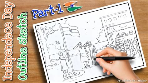 How To Draw Independence Day Celebration At School Pencil Outline