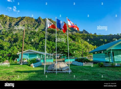 French Polynesian And Marquesan Flags In The Small Scenic Village Of