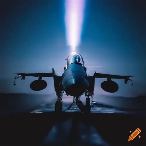 Cinematic Photo Of A Fighter Jet On An Aircraft Carrier On Craiyon