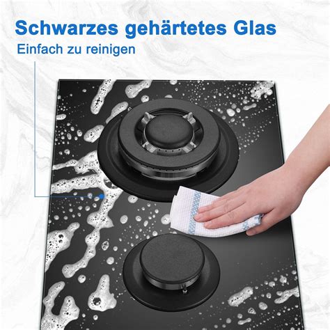 Gaskochfeld Flammig Gaskocher Einbauherd Schwarz Glas Ng Lpg