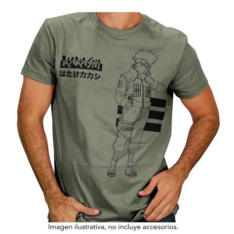 Playera Naruto Para Hombre Manga Corta Estampado Kakashi Sensei Verde