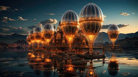 Solar Powered Hot Air Balloons Aviation Repeating Pattern Premium AI Generated Image