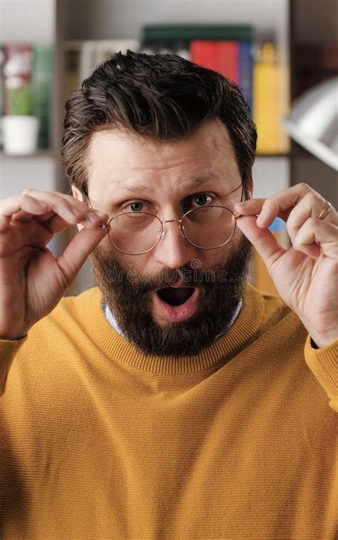 Man Is Surprised Shocked Confused Bearded Man In Glasses In Office Or