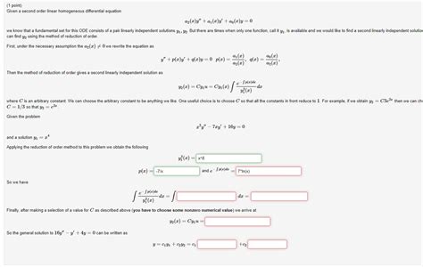 Solved 1 Point Given A Second Order Linear Homogeneous