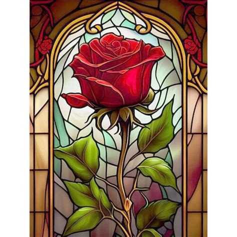 D Diy Full Round Drill Diamond Painting Stained Glass Rose Kit