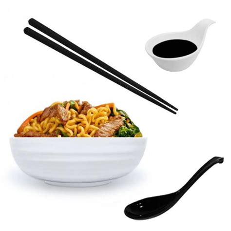 Kit Para Comida Japonesa Tigela 800 Ml Molheira Colher Par De