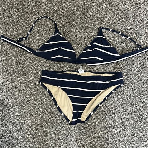 J Crew Swim J Crew Striped Navy And White Bikini Set Poshmark