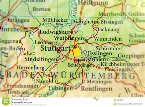 Mapa Geográfico Del País Europeo Alemania Con La Ciudad De Stuttgart