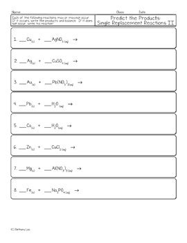 Single Replacement Reaction Worksheet