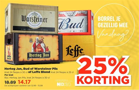 Hertog Jan Bud of Warsteiner Pils Krat 24 flesjes à 30 cl of Leffe