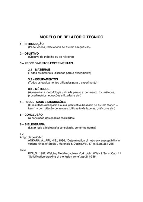 Modelo DE Relatorio Tecnico MODELO DE RELATÓRIO TÉCNICO 1