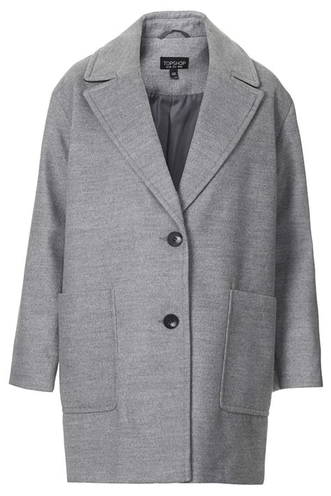 Lyst Topshop Drop Shoulder Boyfriend Coat In Gray