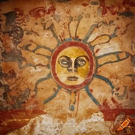 Fresco Painting Of The Sun God With The Sun On His Head