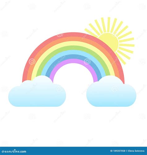 Arco Iris Multicolor Con Nubes Y Sol Sobre Fondo Blanco Ilustración del