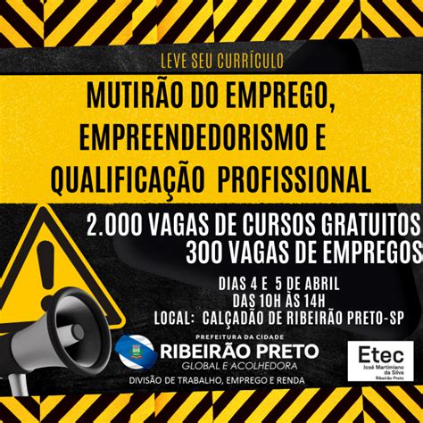 Mutirão Do Emprego E Empreendedorismo Oferece 300 Vagas Em Ribeirão Preto E Inscrições Para 17