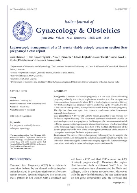 Pdf Laparoscopic Management Of A 13 Weeks Viable Ectopic Cesarean