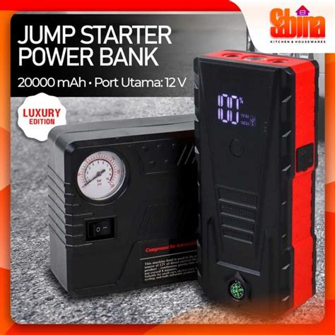 Jual Power Bank Jumper Aki Accu 12V Dengan Pompa Ban 2 Port USB 8000mAh