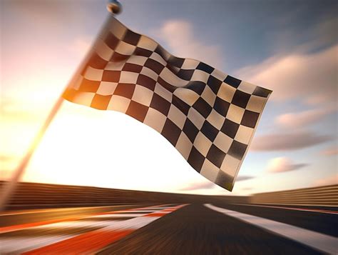 Premium Photo A Checkered Flag Is Waving In The Wind On A Race Track