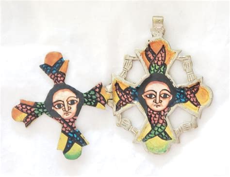 Ethiopian Coptic Painted Cross Icon Handmade Religiou Gem