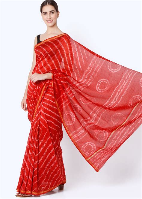 Get Pure Cotton Ravishing Red Saree At 1800 LBB Shop