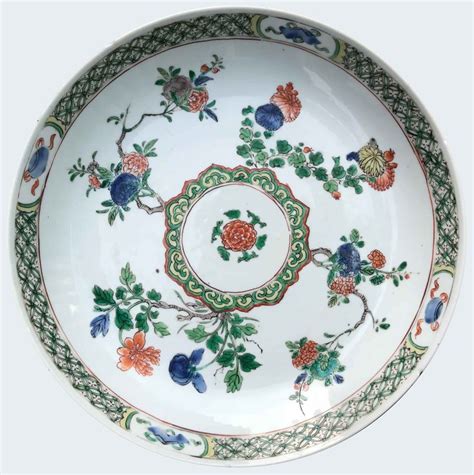 Chinese Famille Verte Dish Decorated With Flowers Kangxi Porcelaine