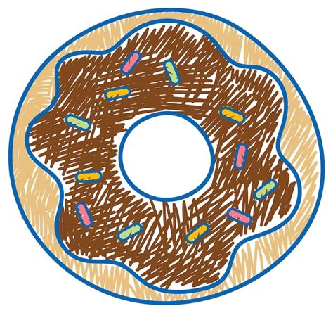 Donut Dans Un Style Simple De Croquis De Couleur Au Crayon Vecteur