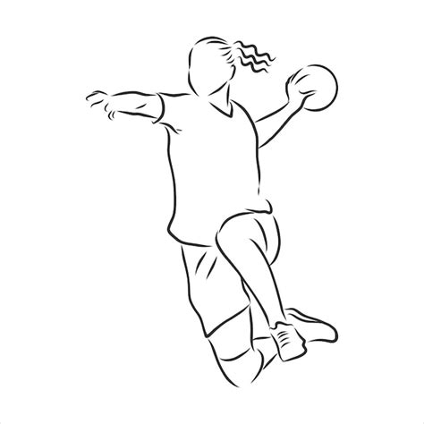 Illustration des mannes der handball spielt schwarz weiß zeichnung