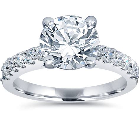 2 ct TDW Diamond Engagement Ring Solitaire With Accents 14K White Gold