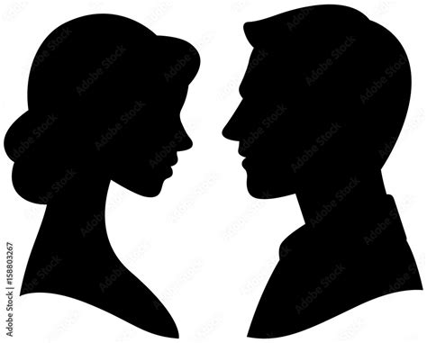 Vector Silhouette Cameo Man And Woman Portrait In Profile Stock Vector