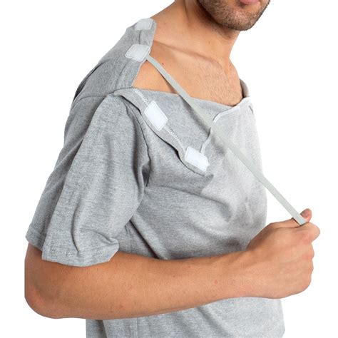 Surgery Recovery Shirt With Velcro Shoulder Access Crew Neck