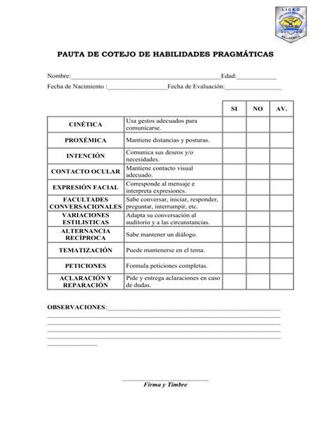 Pauta Cotejo Habilidades Pragmaticas