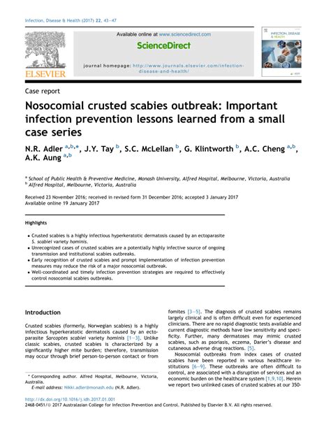 Pdf Nosocomial Crusted Scabies Outbreak Important Infection