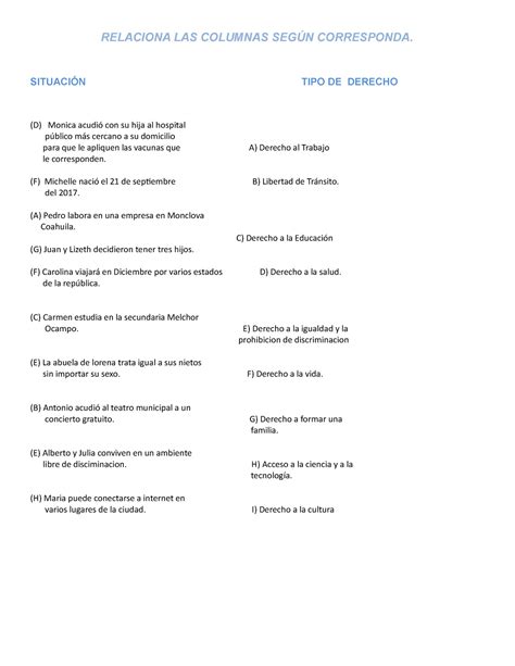 Relaciona LAS Columnas Según Corresponda RELACIONA LAS COLUMNAS SEGÚN