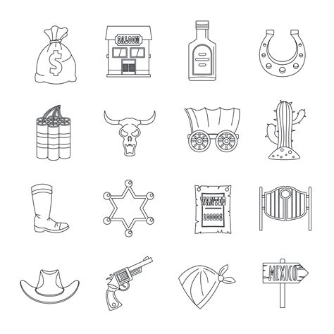 Wild West Icons Set Design Logo Outline Style 8901502 Vector Art At