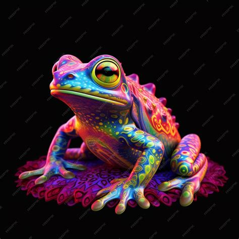 Premium Ai Image Brightly Colored Frog Sitting On A Purple Flower On