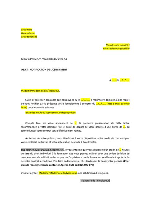 Lettre De Licenciement Téléchargement Gratuit Documents Pdf Word Et