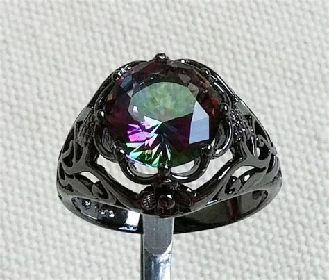 Amazing Black Gold Plated Rainbow Fire Mystic Topaz Ring From Fire Opal