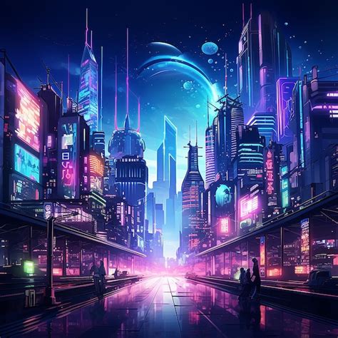 Premium Ai Image Illustration Of A Futuristic Cityscape With Neon Lights