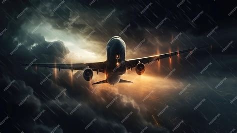 Premium AI Image | A plane flying in the sky at night