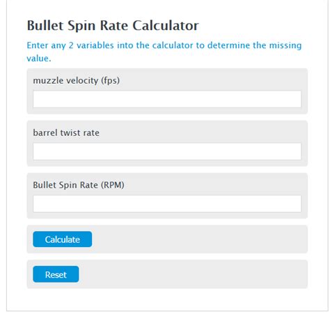 Bullet Spin Rate Calculator - Calculator Academy