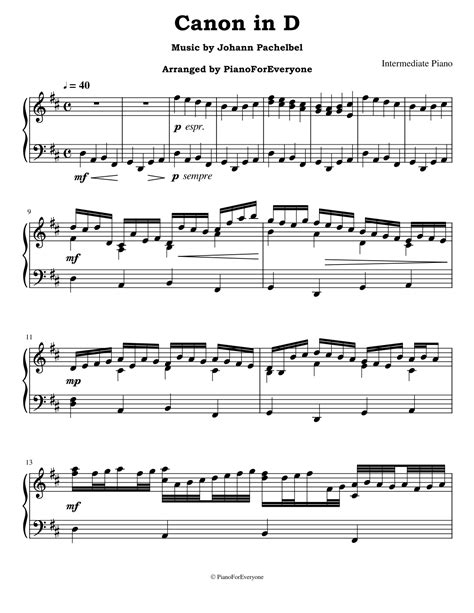 Canon In D Pachelbel Intermediate Piano Arr Pianoforeveryone By Johann Pachelbel Sheet