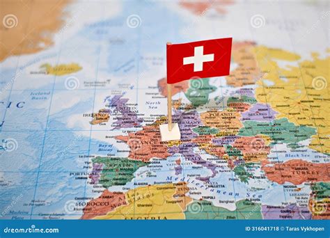 Switzerland On World Map With Flag Stock Photo Image Of Travel City