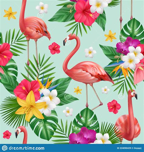 Patrón De Flamingo Ilustración De Aves Exóticas Y Plantas Para