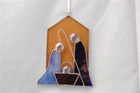 Stained Glass Ornament Nativity Etsy Stained Glass Ornaments Stained Glass Christmas