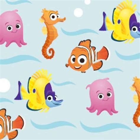 Finding Nemo Disney Dori Clownfish Seahorse Print Fabric By The Yard