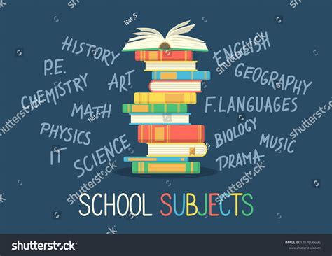 School Subjects Stack Books Hand Written เวกเตอร์สต็อก ปลอดค่า